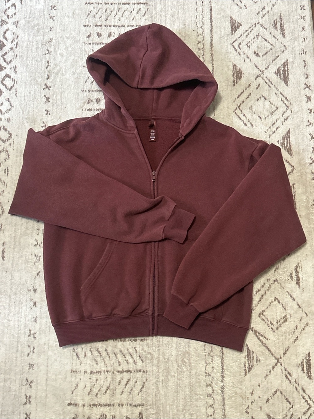 SKIMS Women’s  Zip-Up Hoodie Jacket - Deep Burgundy size Medium